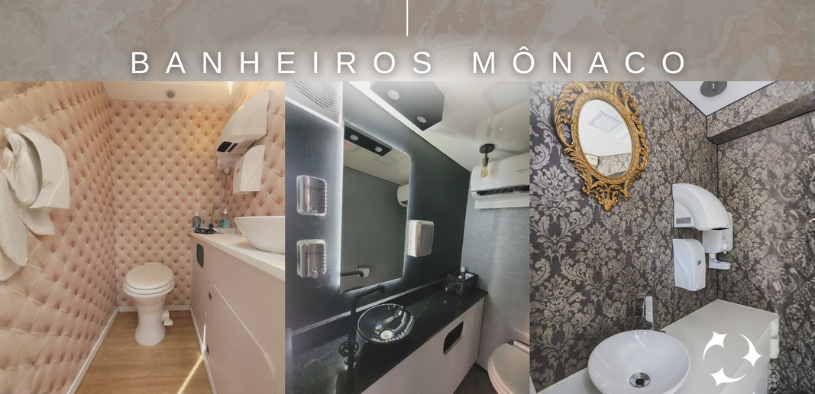 Banheiro para eventos de luxo com conforto e sofisticação